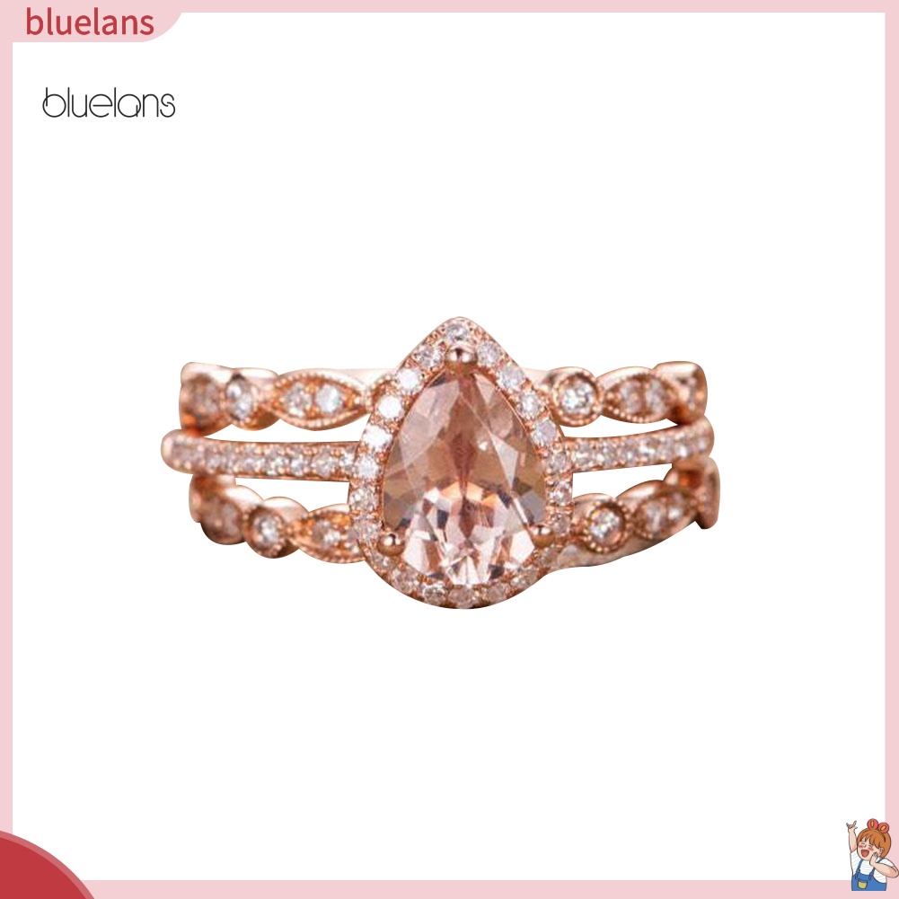 Set 3 Nhẫn Đính Đá Hình Quả Lê Thời Trang Cho Nữ