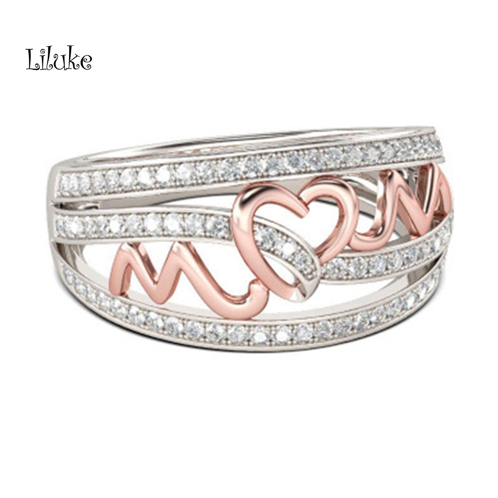 Nhẫn Mạ Bạc Trang Trí Chữ Mom Đính Đá Thời Trang Cho Nữ