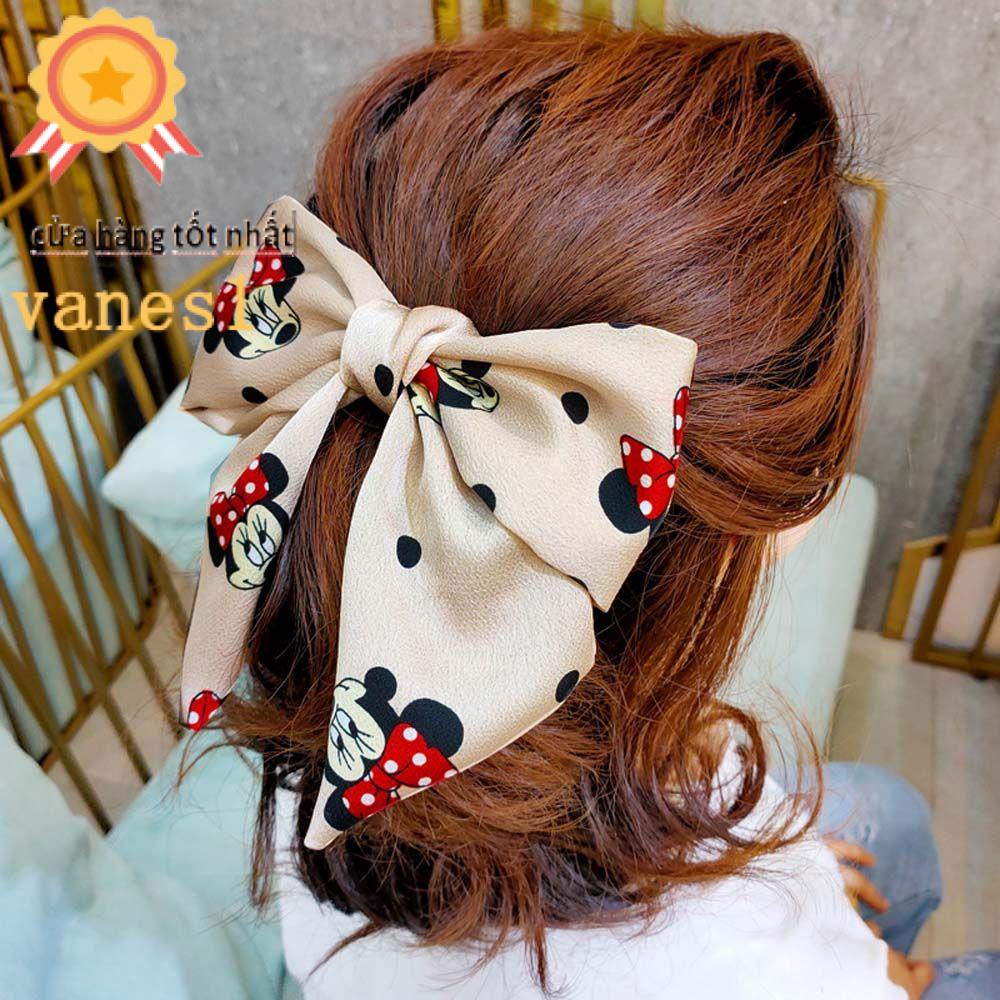 VANES1 Kẹp Tóc Nơ In Họa Tiết Chuột Hoạt Hình Phong Cách Hàn Quốc Cổ Điển