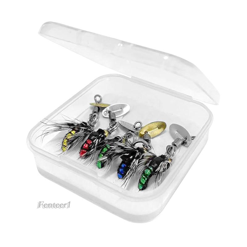 Set 5 Mồi Câu Cá Giả Hình Con Ruồi Kèm Hộp Đựng Bằng Kim Sa