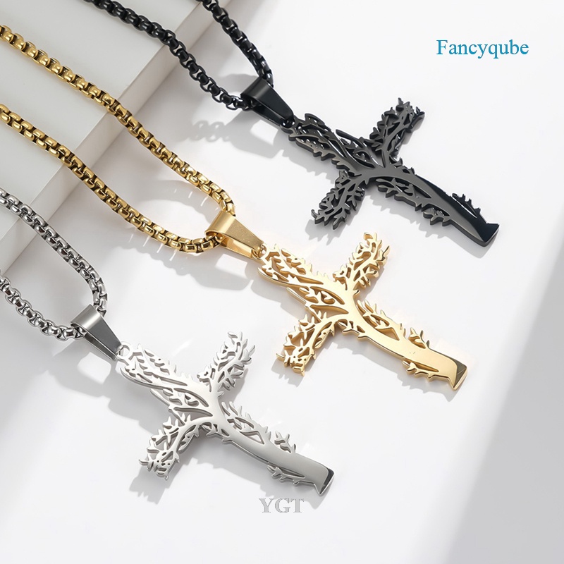Ygt Vòng cổ Thép Không Gỉ Mặt Thánh Giá Màu Bạc Thời Trang
