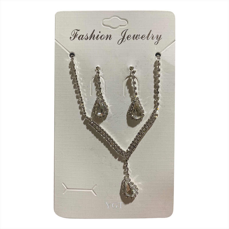 Ygt Set Vòng cổ Và Bông Tai Mạ Bạc Dáng Dài Đính Đá Hình Giọt Nước Thanh Lịch Cho Cô Dâu
