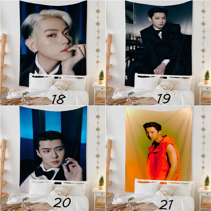 Exo 'EXIST' Thảm Treo Tường Trang Trí Phòng Ngủ Ký Túc Xá Xiumin Và Kai Polyester Có Kẹp