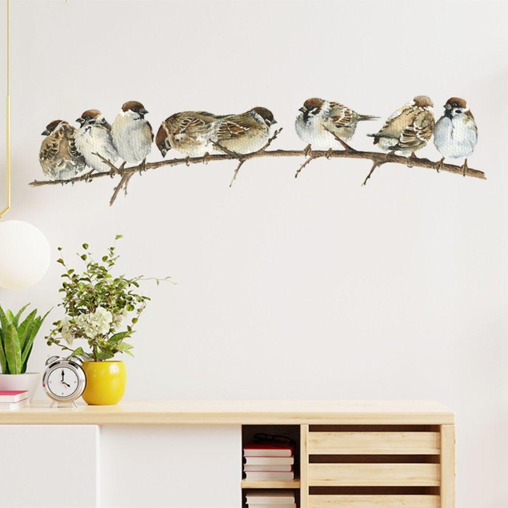 Set 8 Decal dán tường Chống Thấm Nước Tự Dính Hình Chim Sẻ Và Cành Cây