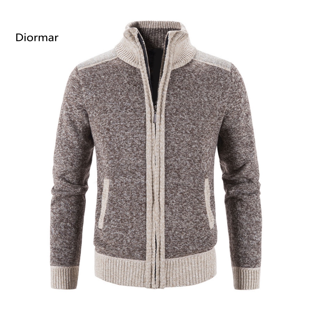 Dio Áo Khoác Sweater Dệt Kim Tay Dài Cổ Đứng Ghép Màu Có Túi Khóa Kéo Cho Nam