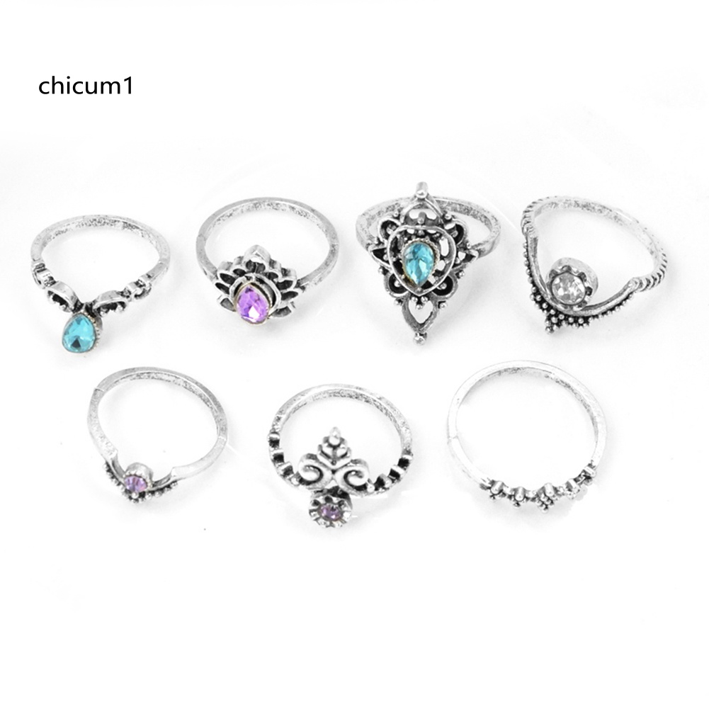 Set 7 Nhẫn Đeo Khớp Ngón Tay Phong Cách Vintage Cho Nữ