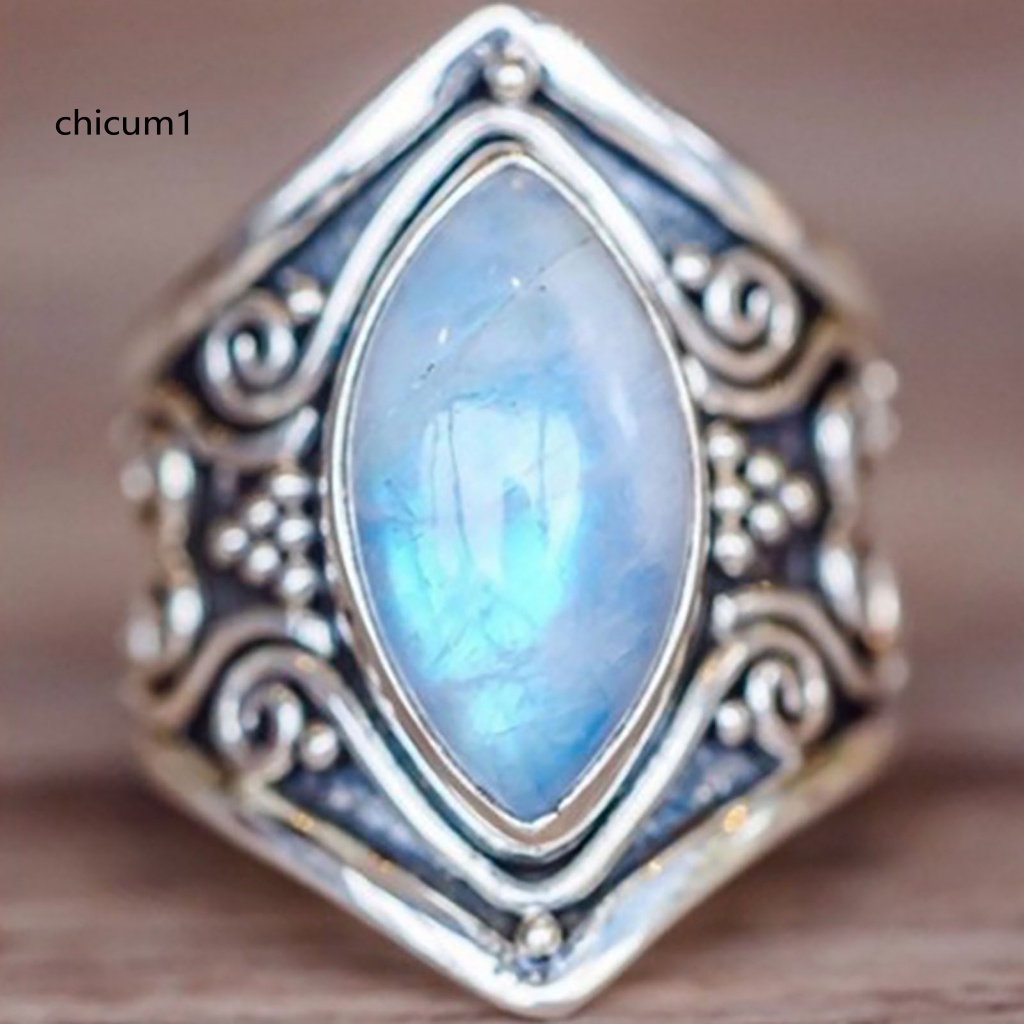 Nhẫn Hợp Kim Đính Đá Oval Lấp Lánh Phong Cách Vintage Cho Nữ