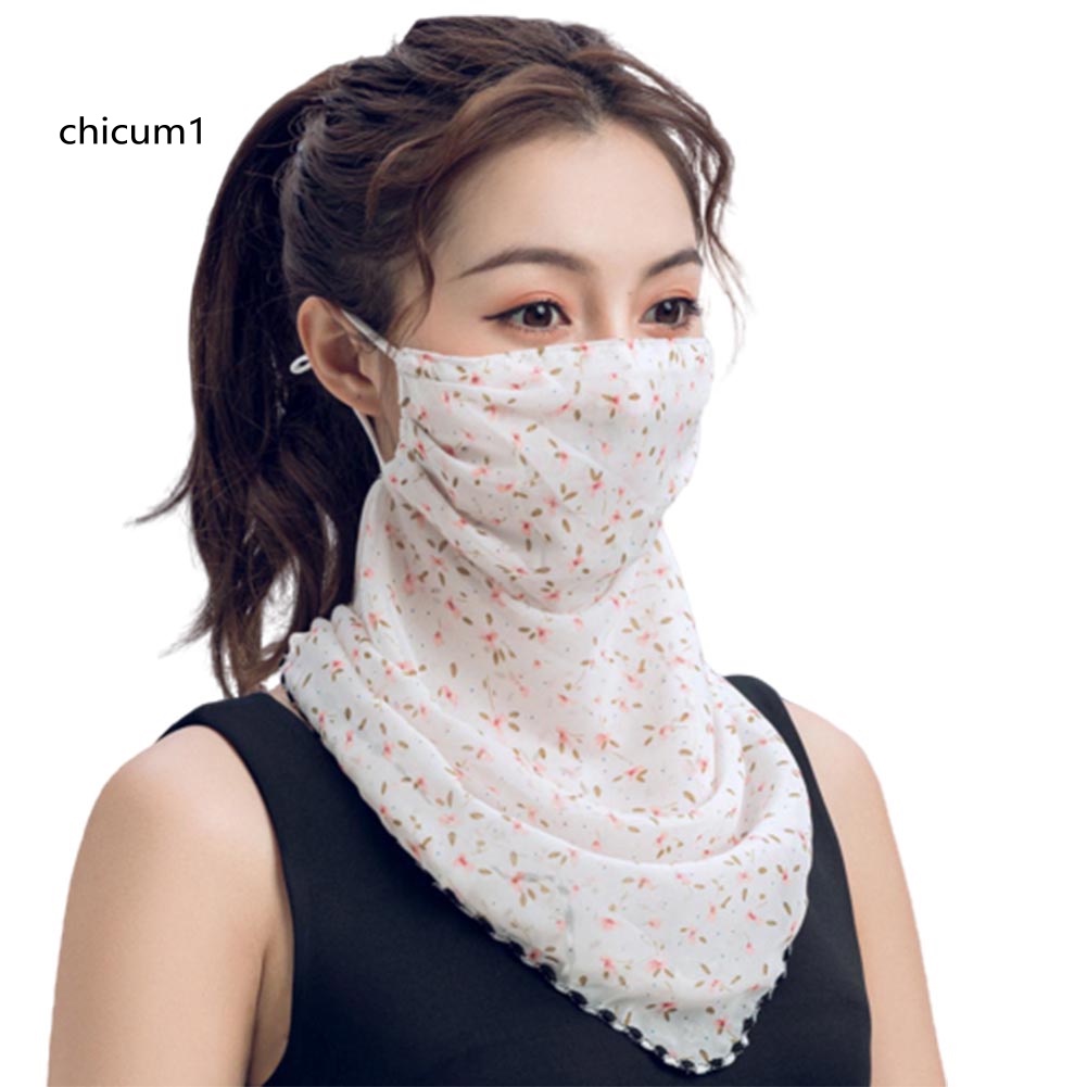 Khăn Che Mặt Và Cổ Bằng Chiffon Mỏng Chống Tia UV In Họa Tiết Hoa Hồng Cho Nữ