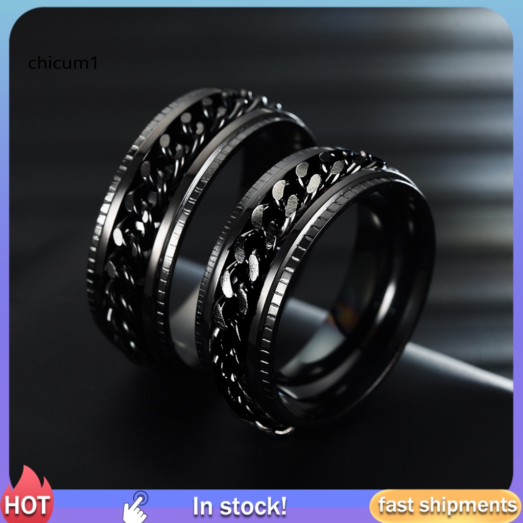 Nhẫn Thời Trang Kiểu Dây Xích Dát Đá Bóng Đơn Giản Cho Nam