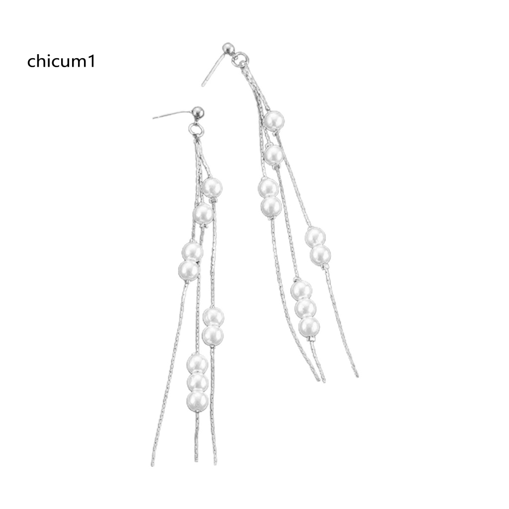 1 Cặp Bông Tai Tua Rua Dài Bằng Hợp Kim Đính Đá &amp; Ngọc Trai Giả Cho Nữ