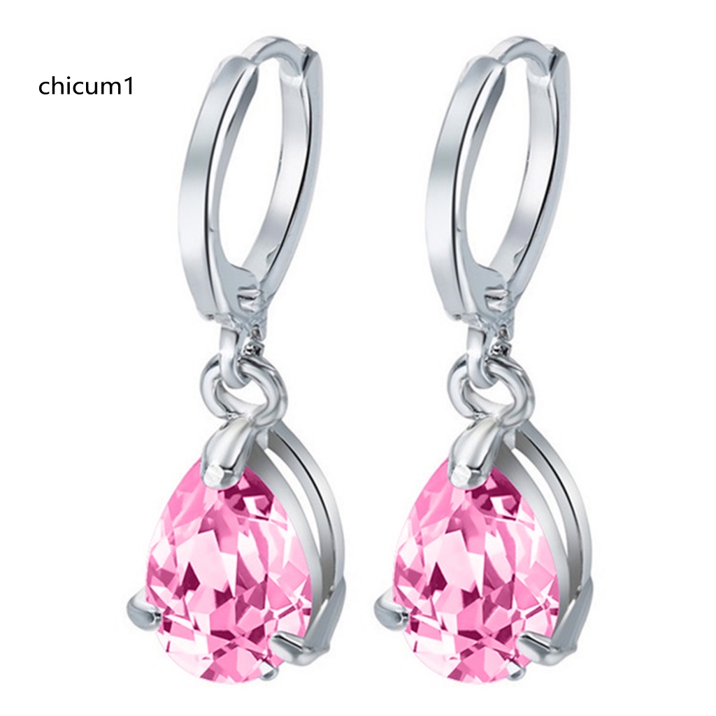 1 Cặp Bông Tai Hợp Kim Hình Giọt Nước Đính Pha Lê Sang Trọng