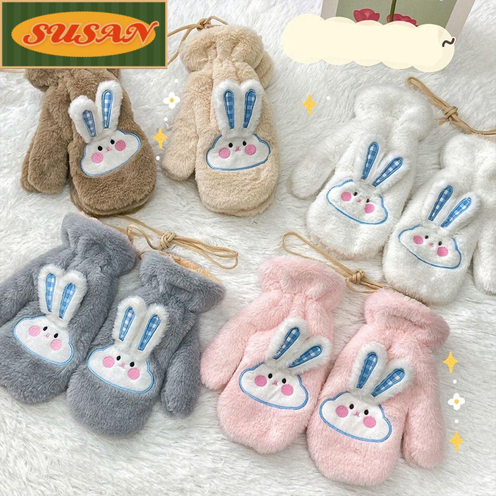 SUSANS 1 Đôi Găng Tay Giữ Ấm Thêu Hình Thỏ Dễ Thương