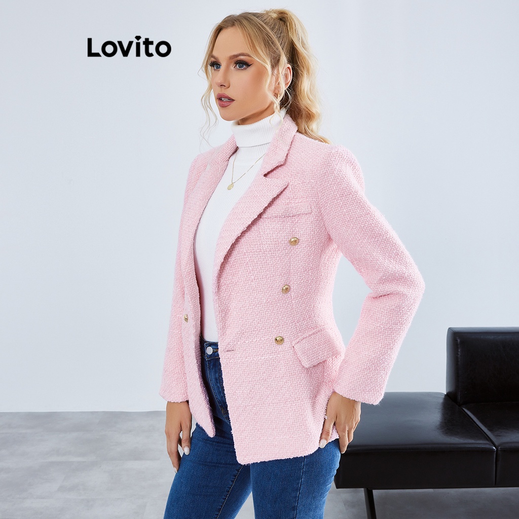 Lovito Blazer Tweed có nút trơn phía trước thanh lịch cho nữ LBE01033 (Hồng)