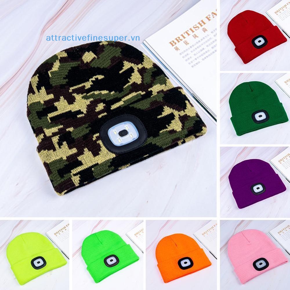 Afs Mũ Beanie Dệt Kim Có Đèn LED Sạc USB