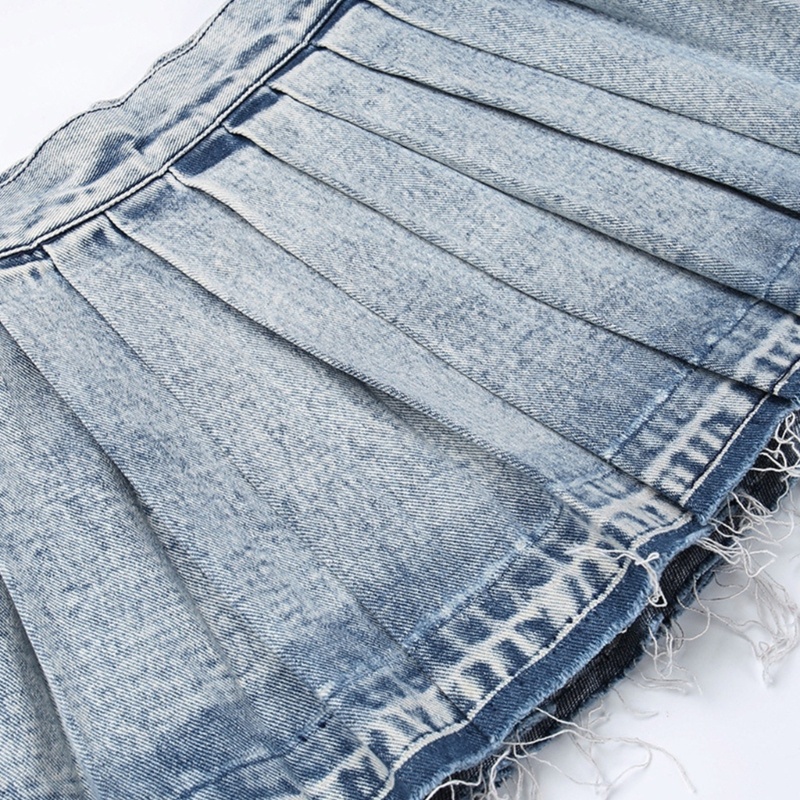 Chân Váy Jean Chữ A Lưng Cao Xếp Ly Thời Trang Dành Cho Nữ