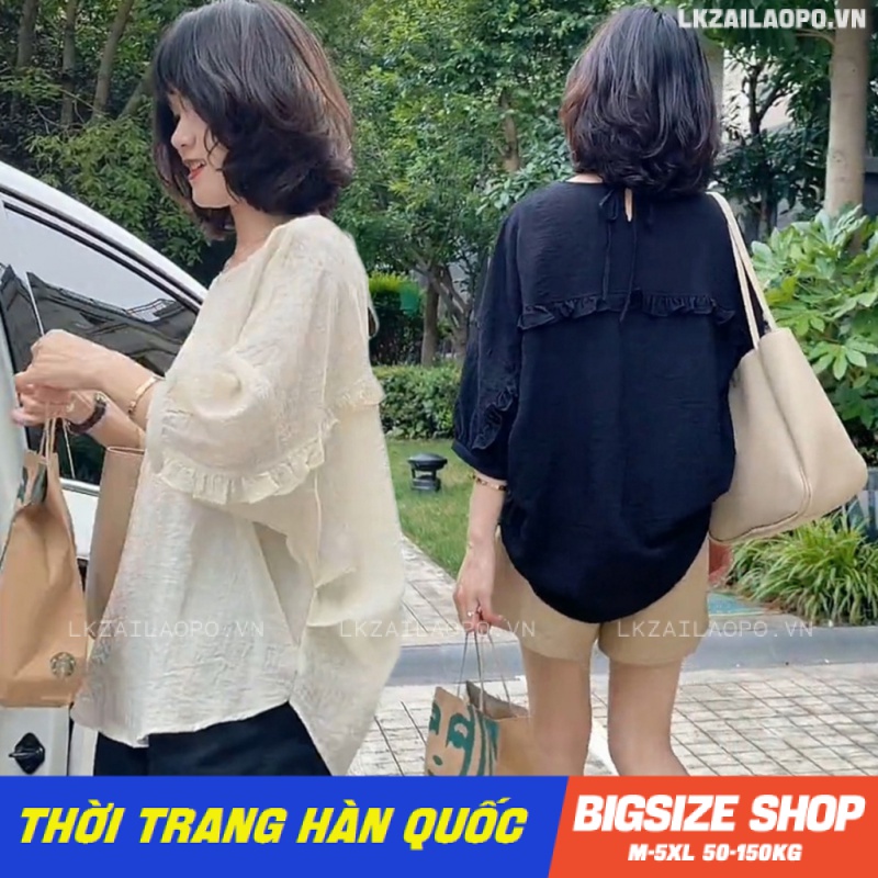 Áo sơ mi nữ tay ngắn Bigsize Áo cánh dơi form rộng cổ tròn trơn mùa hè Phong cách Hàn Quốc Thời Trang đẹp
