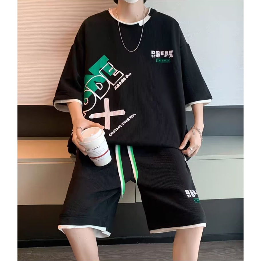 Bộ Áo Thun Tay Ngắn Giả Hai Lớp + Quần Short Bóng Rổ Thời Trang Mùa Hè Cho Nam