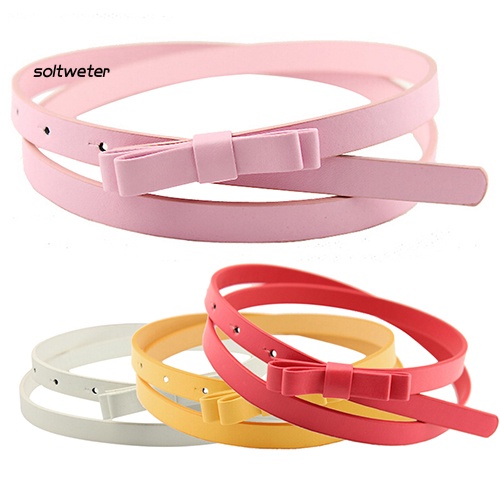 Thắt Lưng Da PU Bản Nhỏ 2 Lớp Màu Kẹo Ngọt Thắt Nơ Cho Nữ