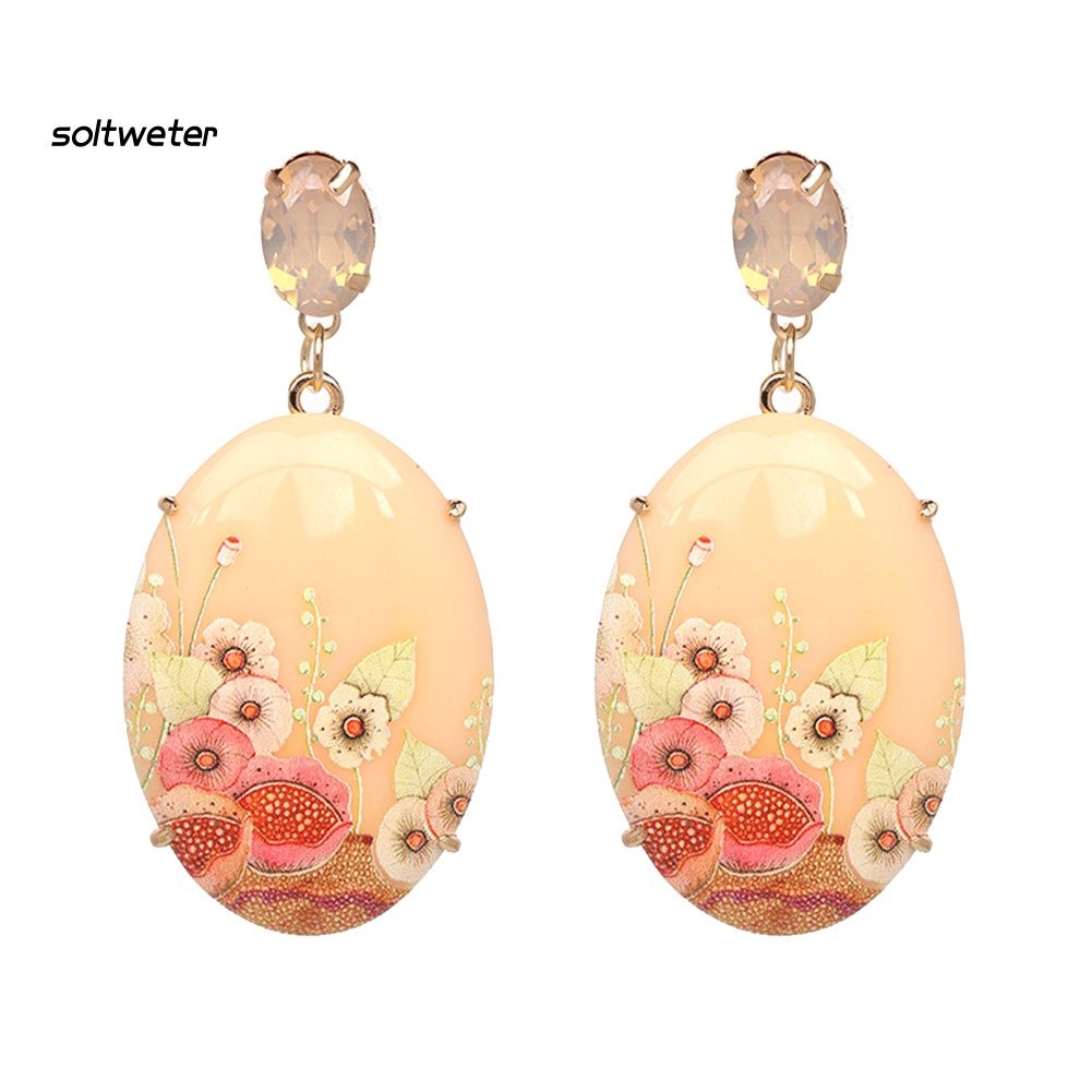 Khuyên Tai Mặt Oval Đính Đá Giả Kim Cương Thanh Lịch Dành Cho Nữ