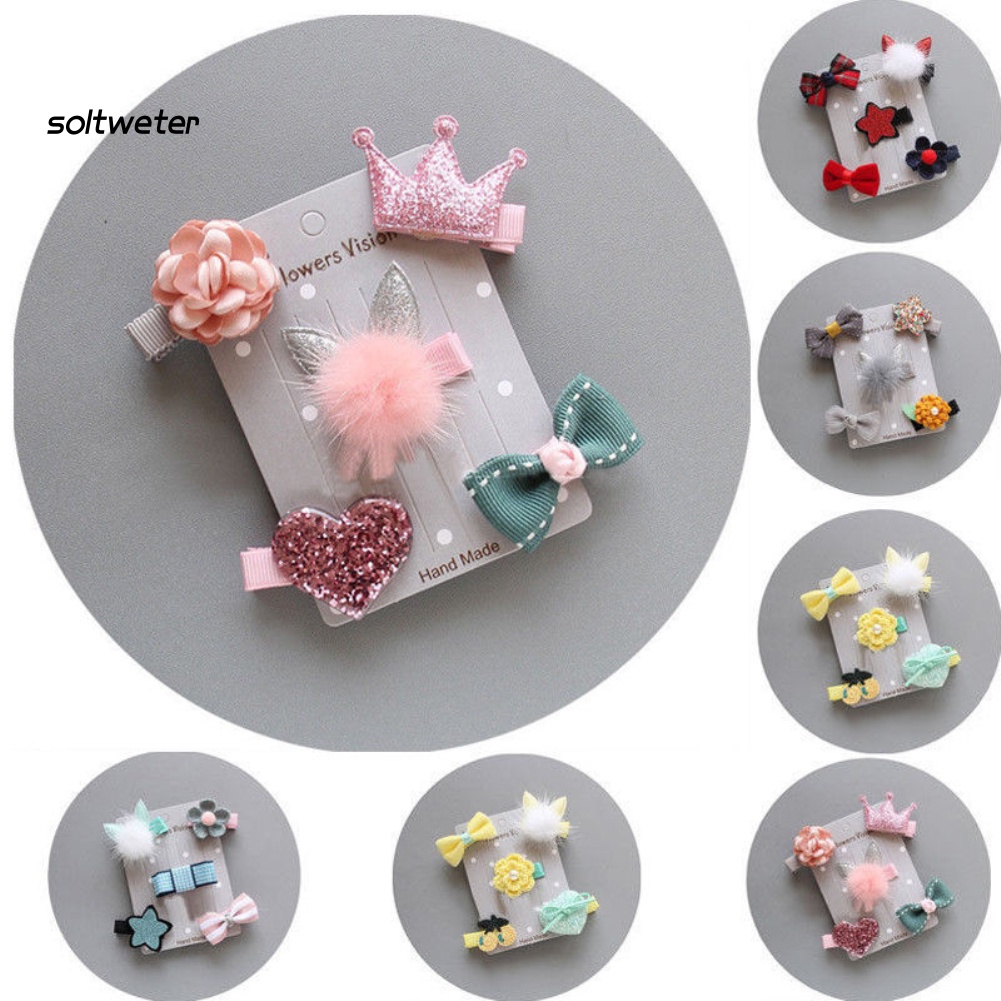 Bộ 5 Kẹp Tóc Nơ / Ngôi Sao / Hoa Đáng Yêu Cho Bé Gái