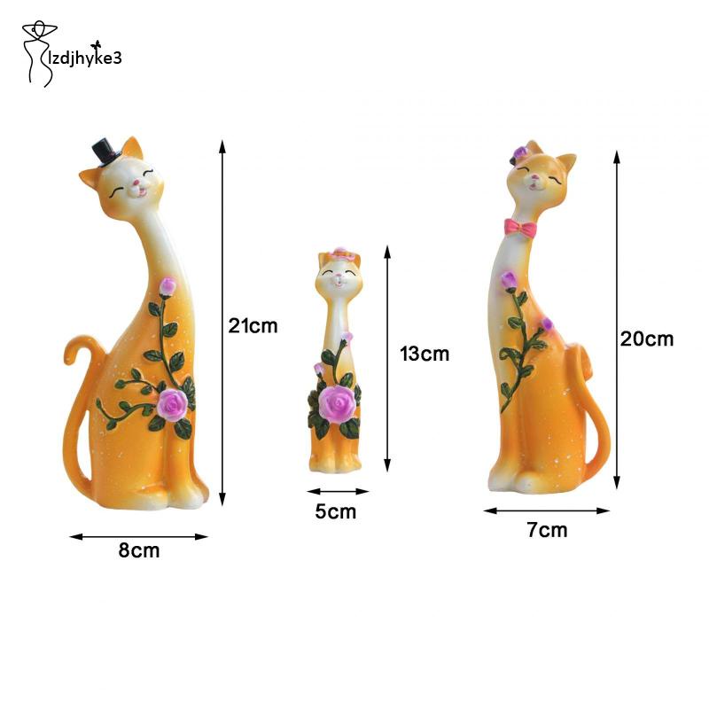 Bộ 3 Tượng Mèo Bằng Nhựa Resin Sơn Thủ Công Dễ Thương Sáng Tạo Trang Trí Nhà Hàng / Văn Phòng / Bàn Làm Việc