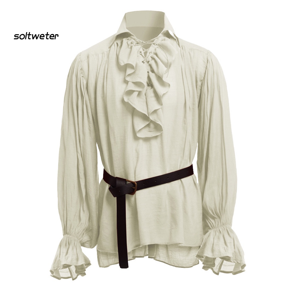 Áo Sơ Mi Tay Dài Cổ Đứng Màu Trơn Hóa Trang Thời Trung Cổ Cho Nam