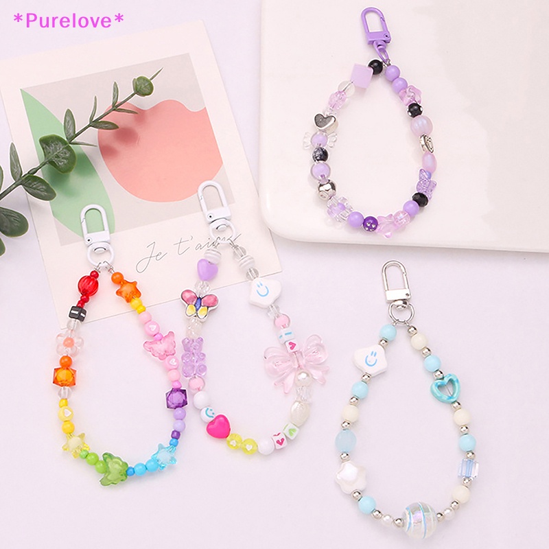 Móc Khóa Dây Xỏ Hạt Trong Suốt Hình Bướm Mặt Cười Đáng Yêu Mới