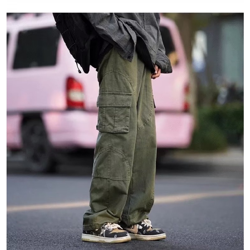 Quần Dài Ống Rộng Phối Nhiều Túi Phong Cách Đường Phố Mỹ Cá Tính Cho Nam