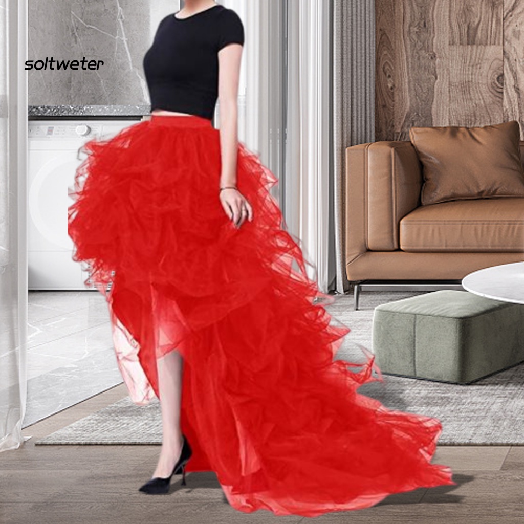 Chân Váy Tulle Lưng Cao Co Giãn Màu Sắc Trơn Dành Cho Nữ