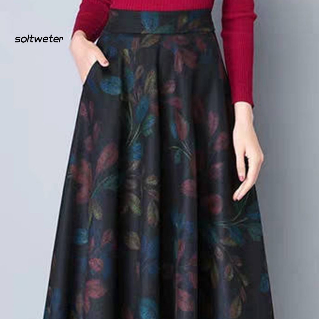 Chân Váy Maxi Dáng Chữ A Lưng Cao Co Giãn Phối Túi Cỡ Lớn In Họa Tiết Caro Thời Trang Thu Đông Cho Nữ