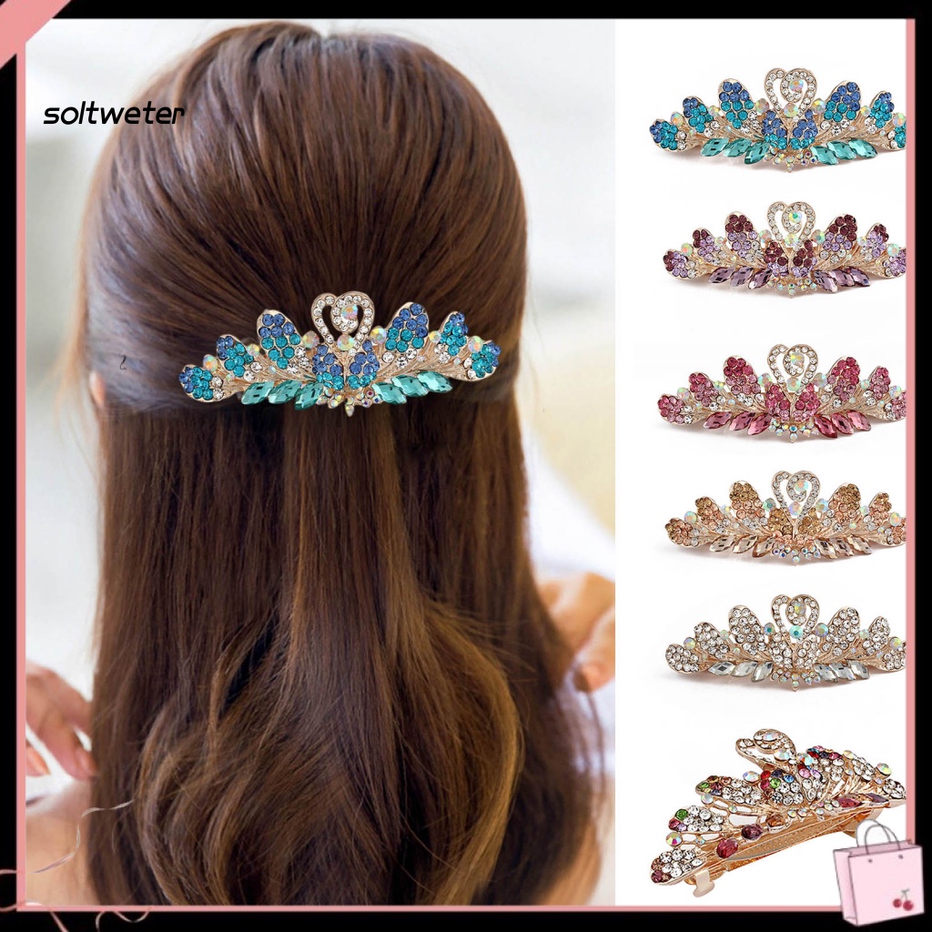 Kẹp Tóc Đính Đá Lấp Lánh Bằng Thép Không Gỉ Chống Trượt Trọng Lượng Nhẹ
