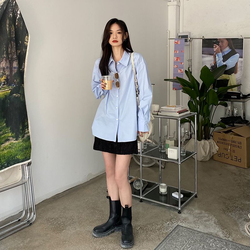 Áo Khoác Cardigan Tay Dài Dáng Rộng Màu Sắc Đơn Giản Phong Cách Hàn Quốc