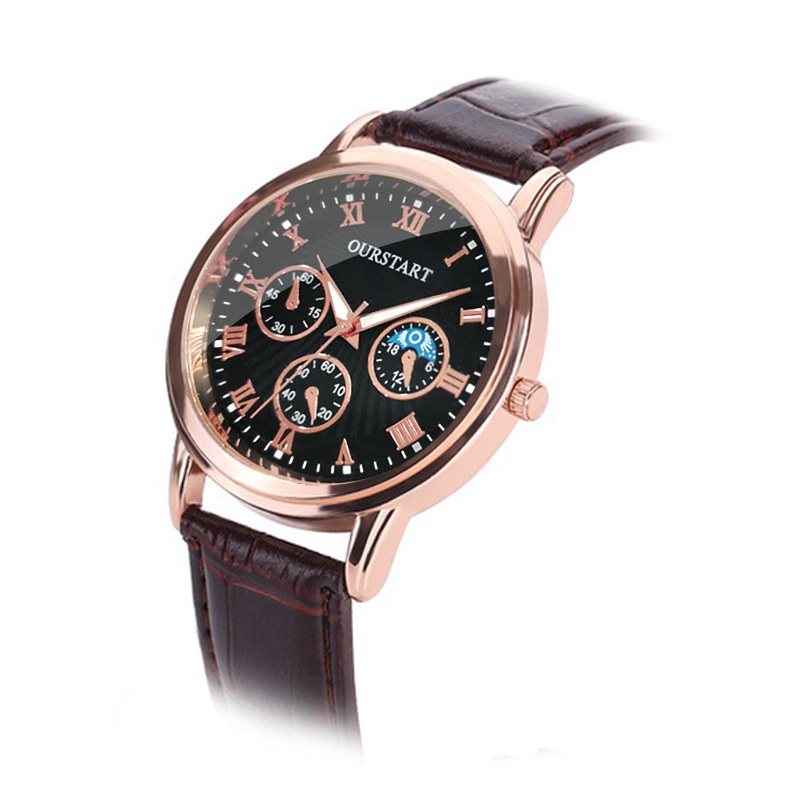 Đồng Hồ Nam Dây Giả Da Mặt Đen Chống Thấm Nước