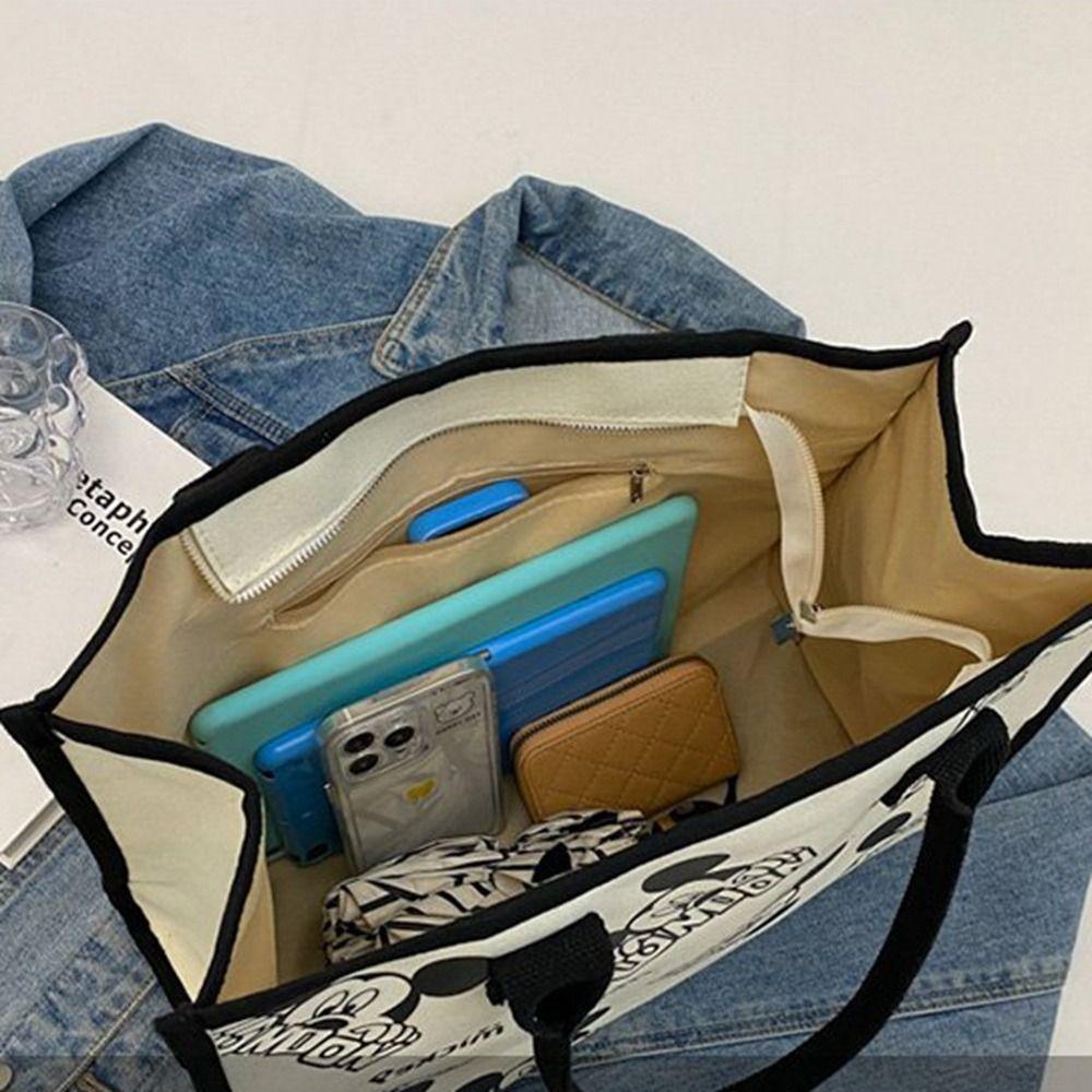 MIQUEL Túi Tote Vải Canvas In Hoạt Hình Mickey Dễ Thương Cho Nữ