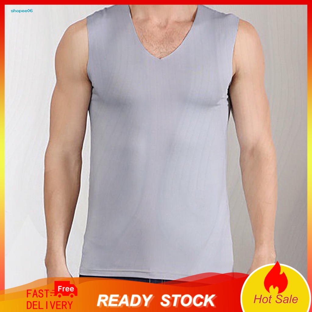 Áo Thun Ba Lỗ Cổ Chữ V Bằng Lụa Lạnh Nhanh Khô Cho Nam Mặc Hàng Ngày