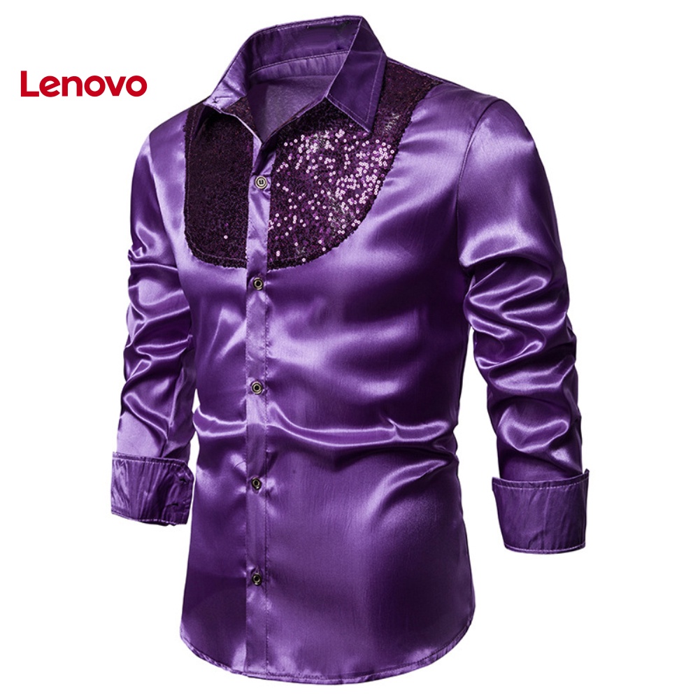 Áo Sơ Mi Nam Dài Tay Màu Sắc Trơn Hình Hoa Hướng Dương Đính Kim Sa Lấp Lánh