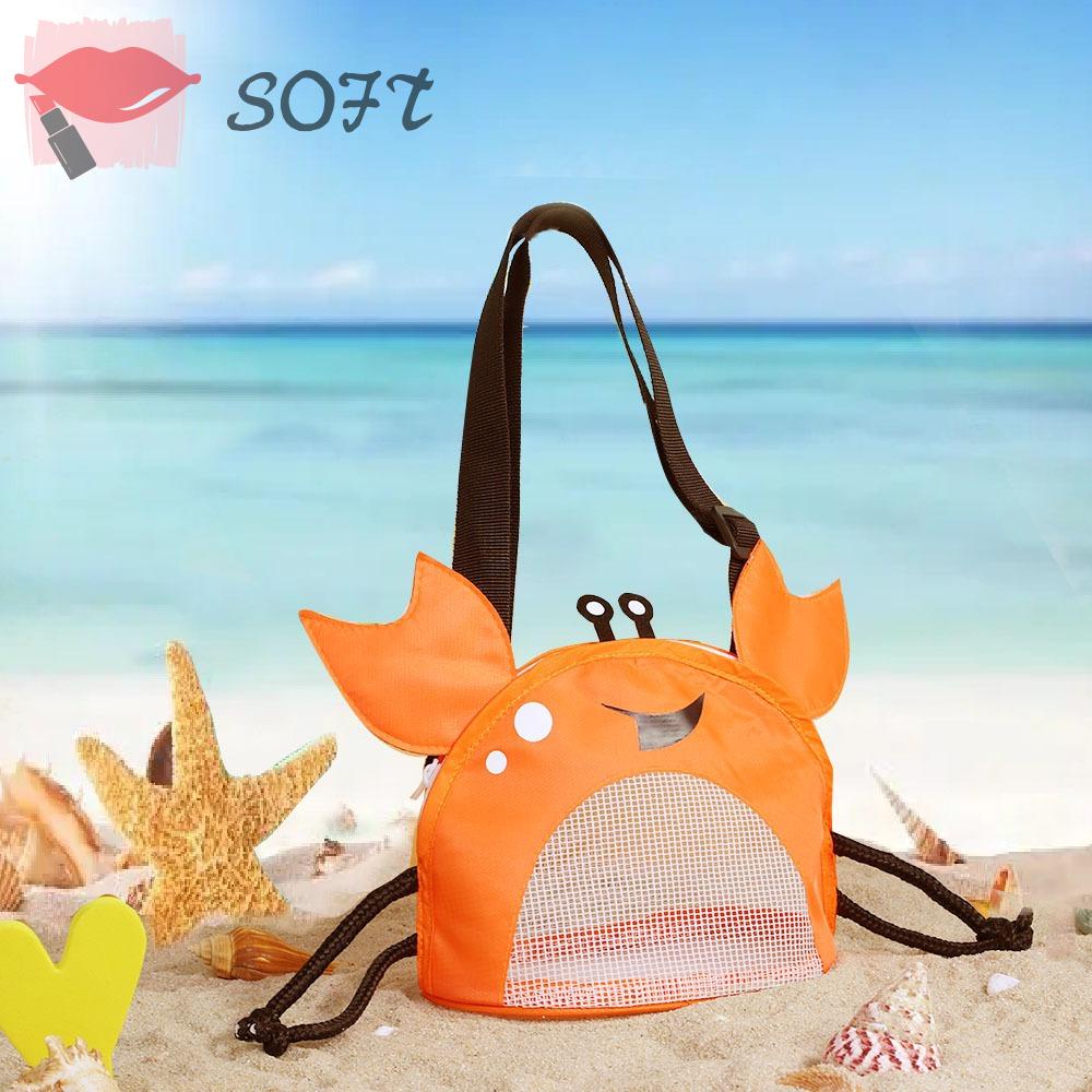 SOFTNESS Túi Lưới Đựng Vỏ Sò / Đồ Chơi Đi Biển Có Khóa Kéo Hình Con Cua Dễ Thương Cho Bé