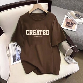 Áo Thun 100% Cotton Tay Ngắn Dáng Rộng In Chữ Thời Trang Mùa Hè Phong Cách Hàn Quốc Cho Nữ Có Size Lớn