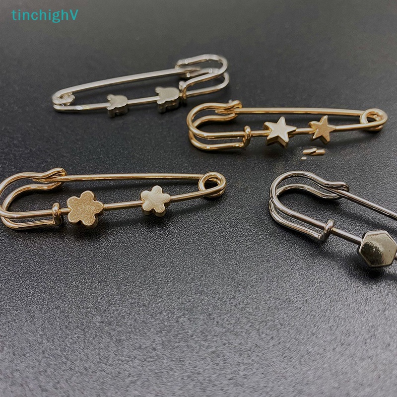 [TinchighV] Trâm Cài Áo Bằng Hợp Kim Hình Lục Giác / Ngôi Sao / Gấu Màu Vàng Kim Cố Định Chống Ánh Sáng Phong Cách Vintage Đơn