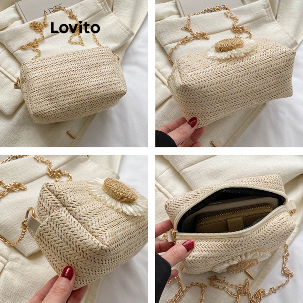 Lovito Túi có dây đeo đính nơ đơn giản giản dị cho nữ L57AD138 (Kaki/Trắng nhạt)