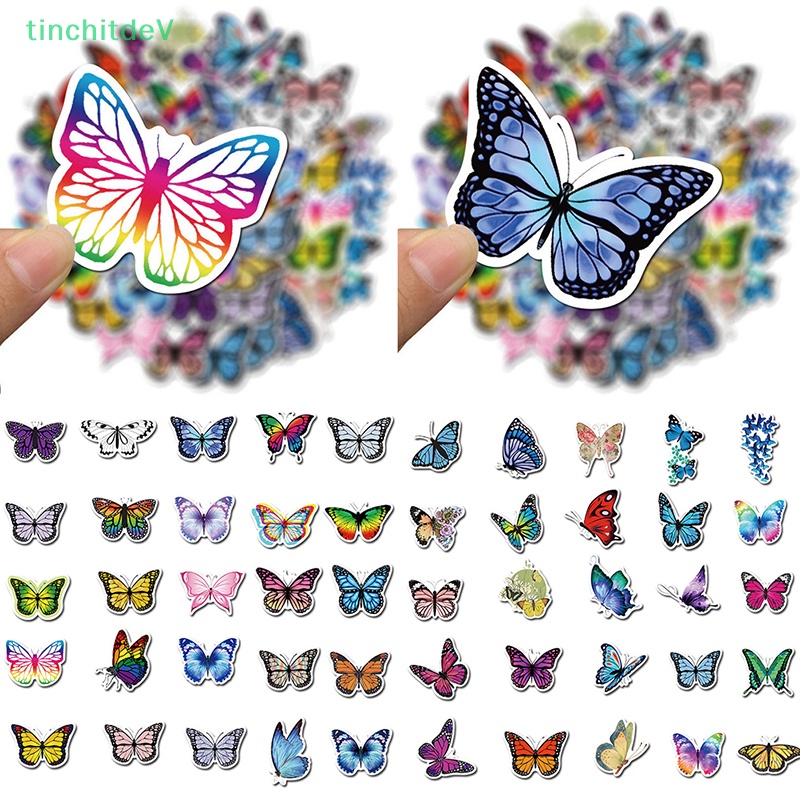 [TinchitdeV] Gói 50 Miếng Dán Hình Bướm Đáng Yêu Trang Trí Vali Laptop Xe Máy Xe Hơi [Mới]