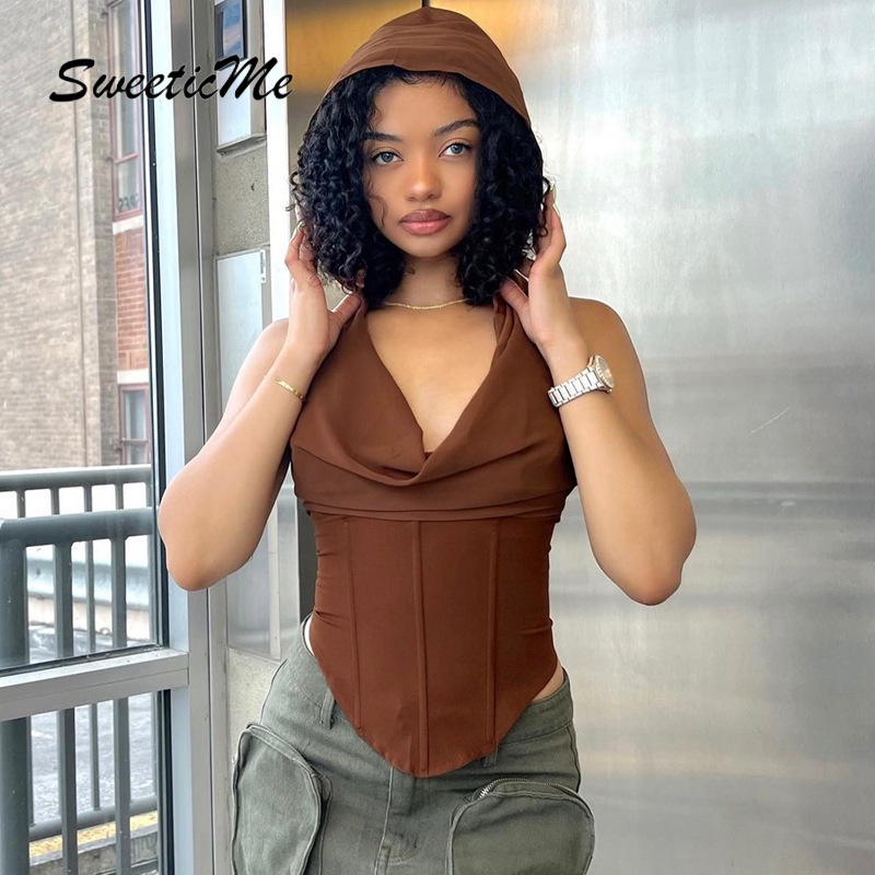 Áo Hoodie Không Tay Hở Lưng Dáng Ôm Màu Trơn Thời Trang Mới 2023 Dành Cho Bạn Nữ