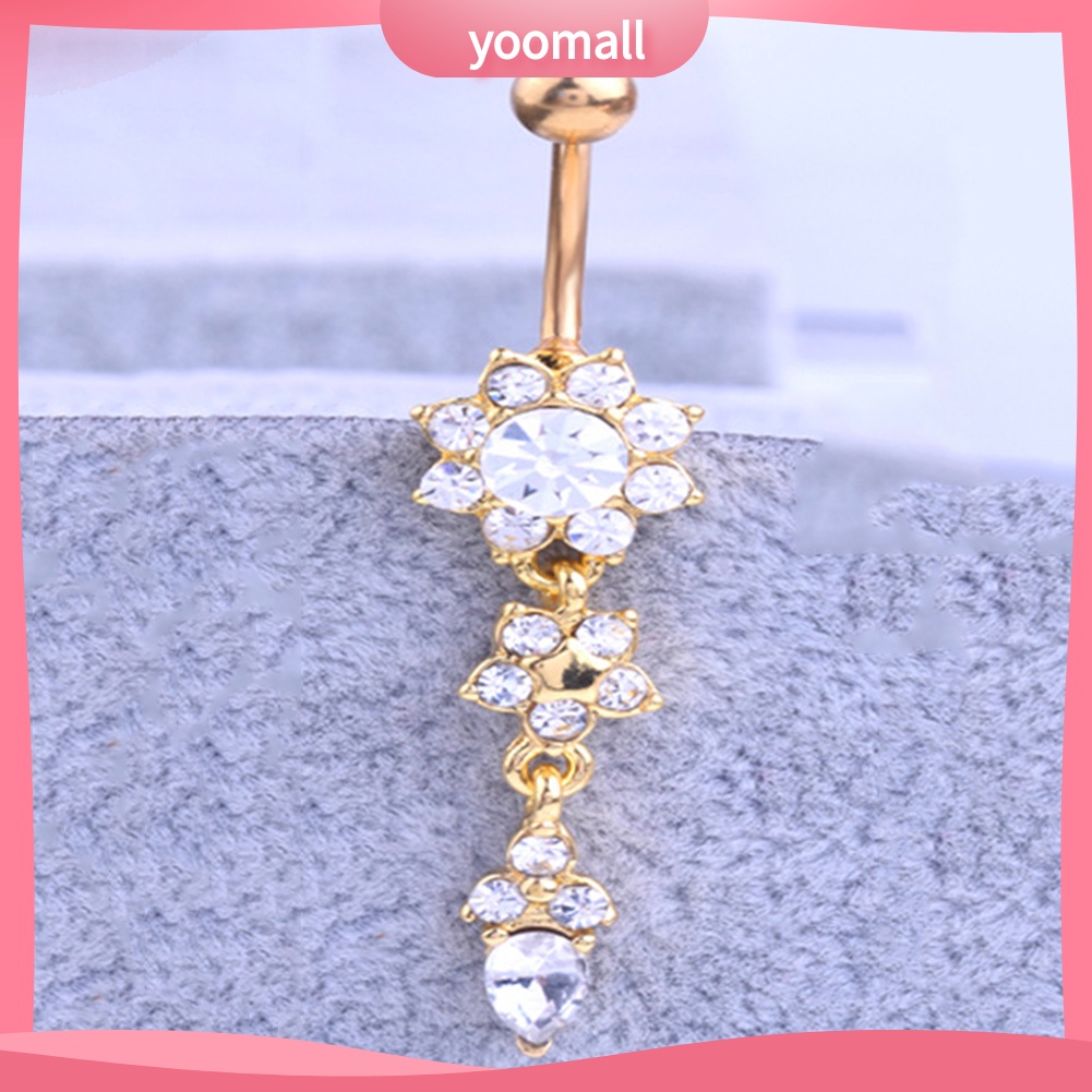 Khuyên Rốn Bằng Thép Không Gỉ Hình Hoa Đính Đá Cá Tính