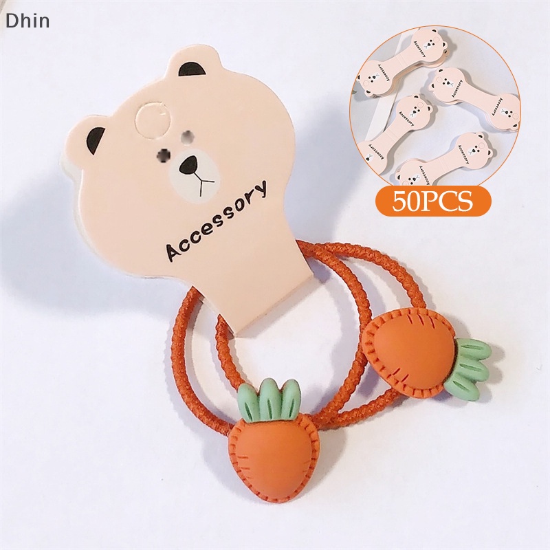 [Dhin] 50 Pcs Hair Ties Display Cards Folding Cardboard Head Rope Self-Adhesive Cardboard Pink Bear Hair Bands Packing Card Bow Display Cards Cardboard Packing Paper For DIY Handma