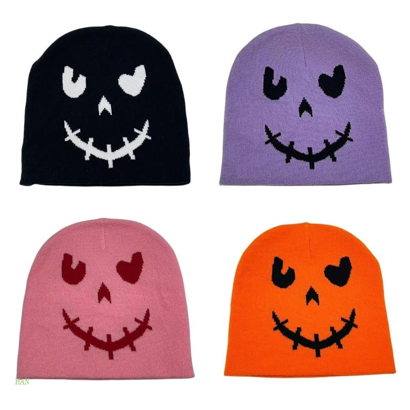 Mũ Đan Len Thủ Công Họa Tiết Biểu Tượng Cảm Xúc Chống Gió Ngoài Trời Cho Nữ