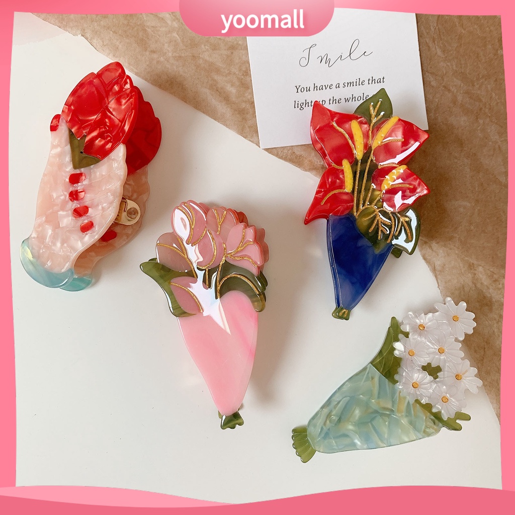 Kẹp Tóc Tạo Kiểu Răng Chéo Hình Hoa Tulip Axit Acetic Màu Sắc Tươi Sáng