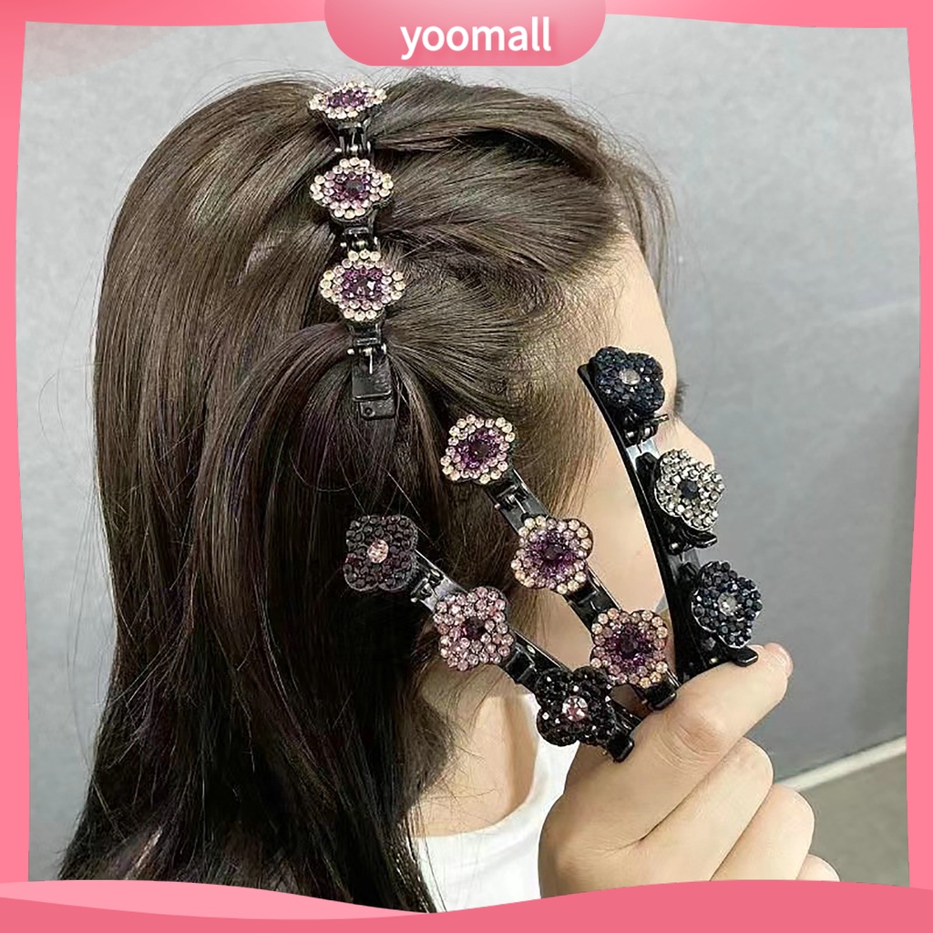 Bộ 4 Kẹp Tóc Hình Hoa Đính Đá Lấp Lánh Chống Trượt Thời Trang Cho Nữ