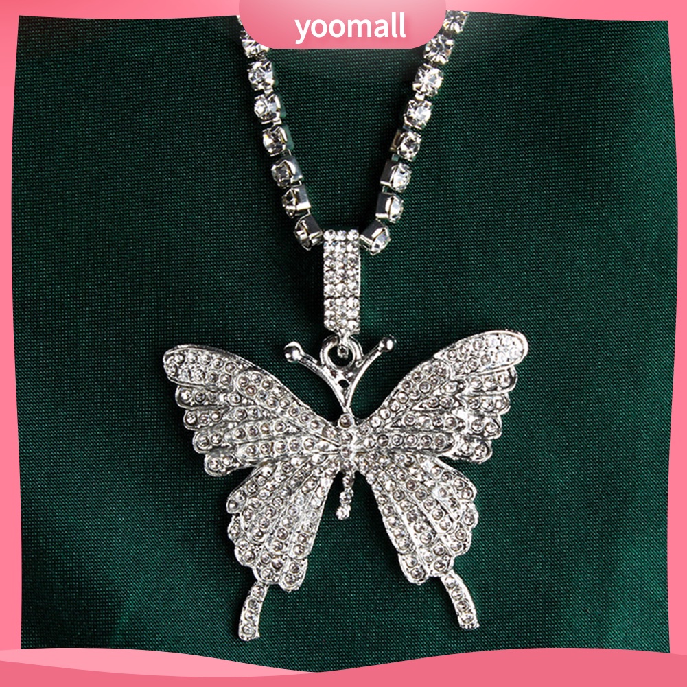 Vòng cổ Một Lớp Bằng Thép Không Gỉ Mặt Hình Bướm Đính Đá Thời Trang Dành Cho Nữ
