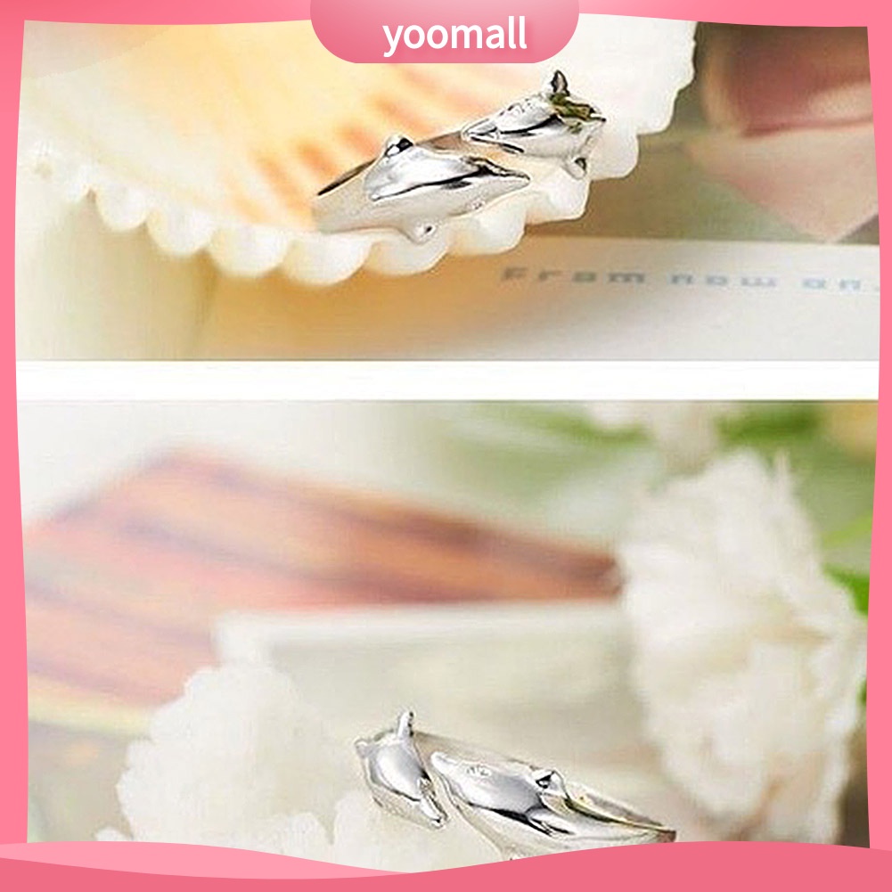 Nhẫn Hở Mạ Bạc Hình Cá Heo Đôi Có Thể Điều Chỉnh Kích Cỡ Thời Trang Dành Cho Nữ