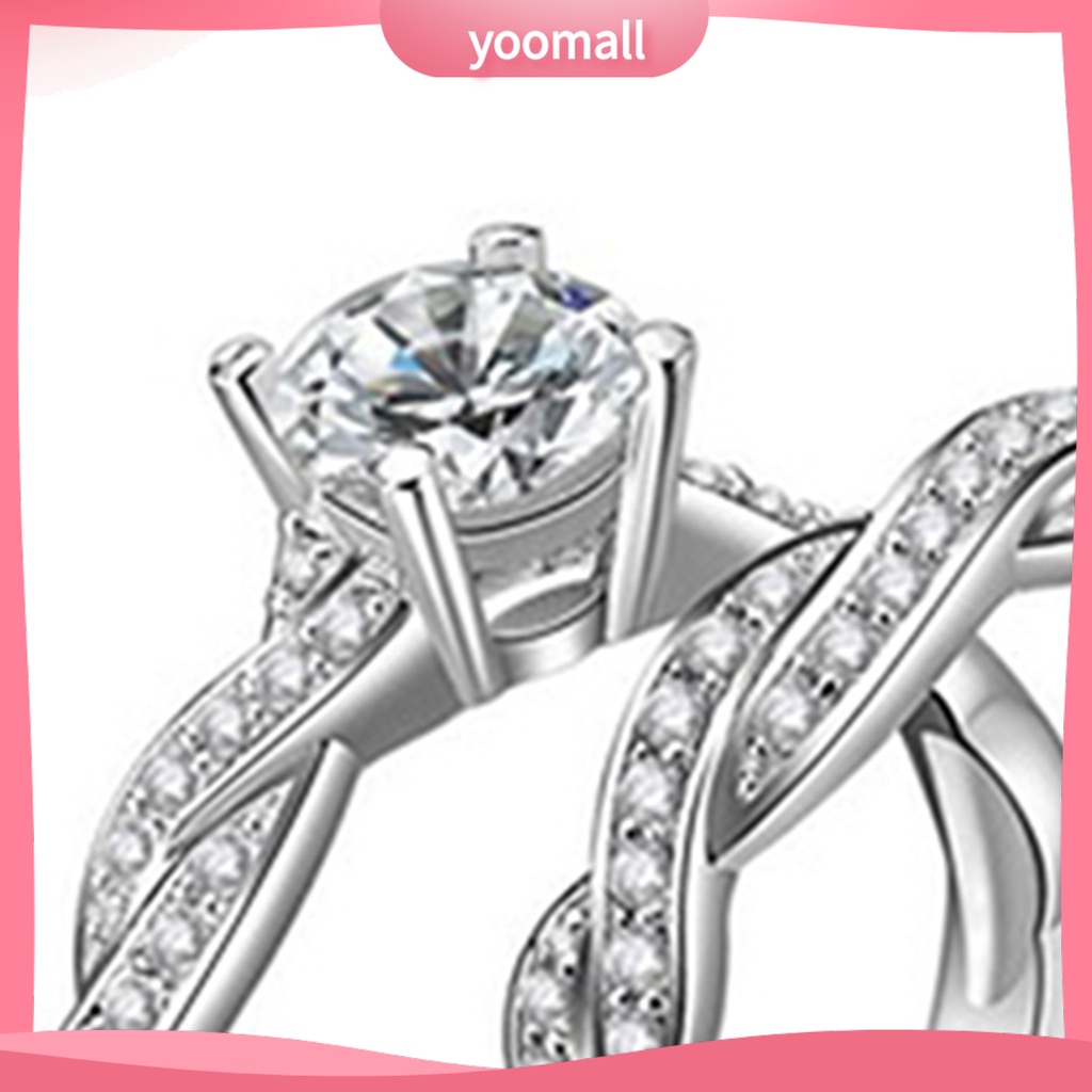 Set 2 Nhẫn Cưới Thiết Kế Chéo Đính Đá Thời Trang Cho Nữ